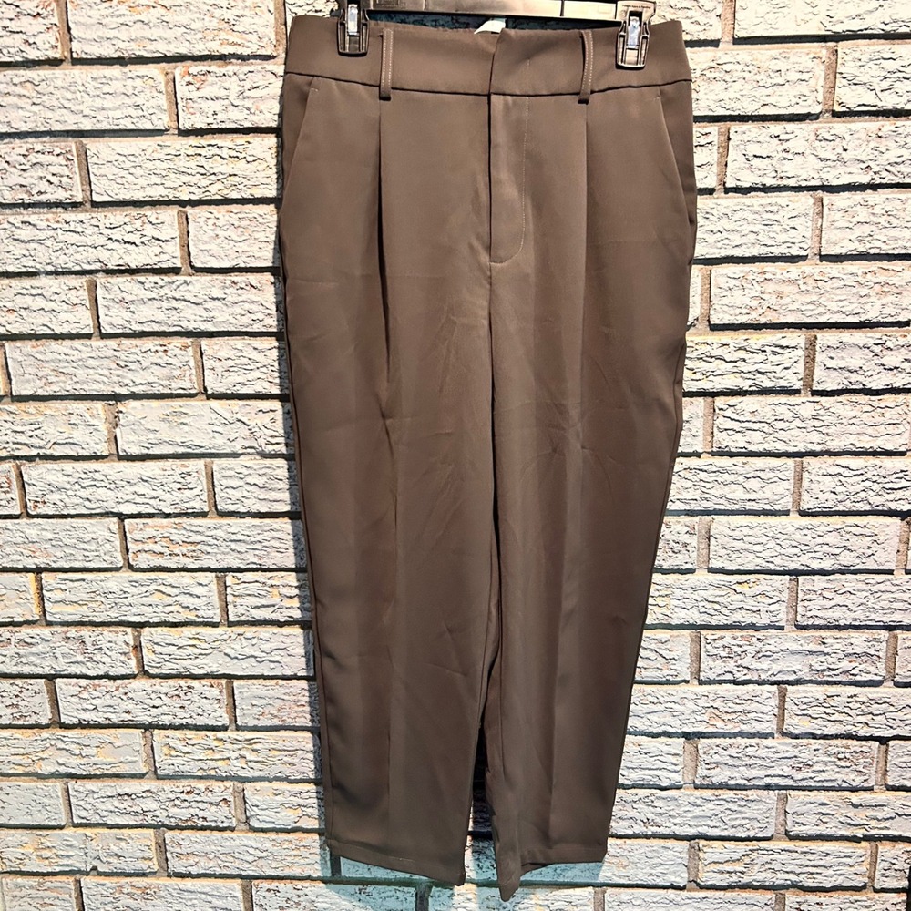 Halara Pleated High Waisted Dress Pants Taupe Brown Petite Medium 02858145